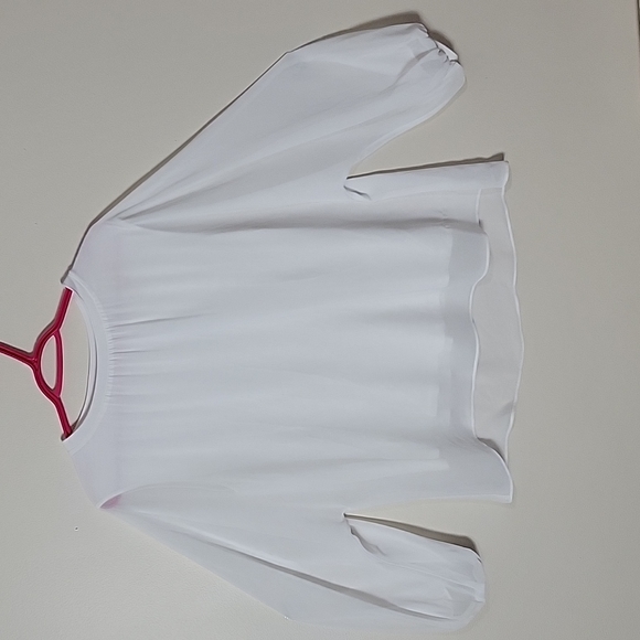 Zara Tops - Zara Off-White Sheer Balloon Sleeve Crew Neck Blouse Sz XL